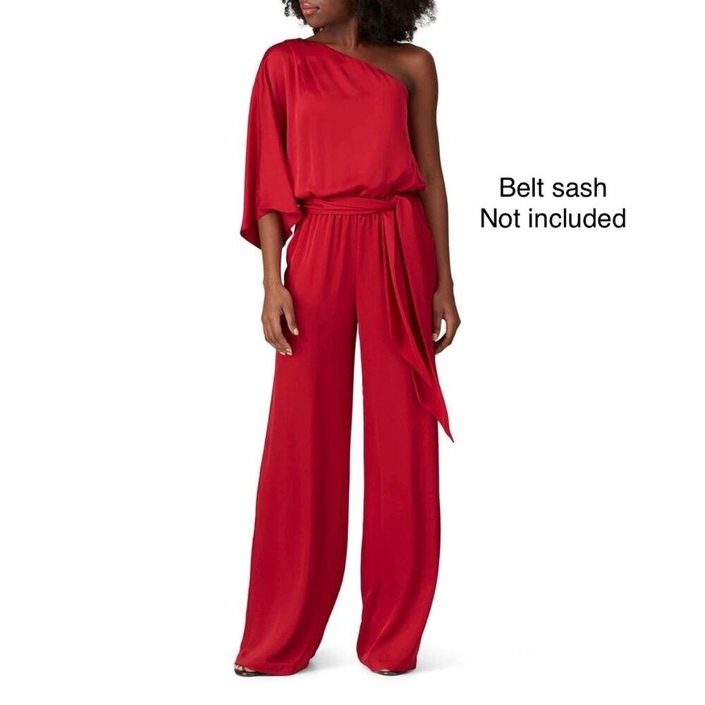 Ramy Brook Jumpsuit Tessa One Shoulder Half Sleeve Red Size Large